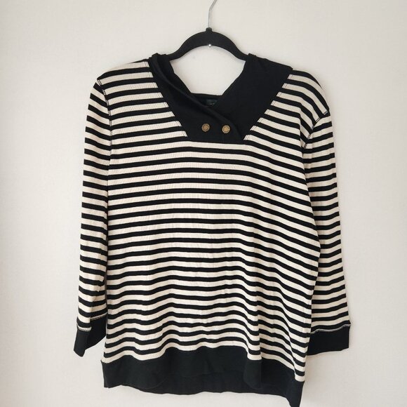 Lauren Ralph Lauren LRL Nautical Striped Hooded Long Sleeve Pullover Sweatshirt - Picture 2 of 6